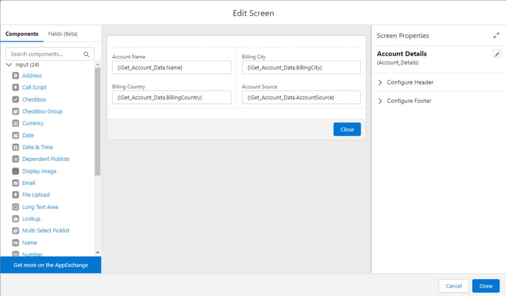 Lightning-flow-in-Lightning-component-fetch-record-on-screen-layout